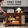 Mingzheng Furniture Factory Solid Wood Mobile Trolley Coffee Table Can Be Used in Small Apartments and Can Be Lifted and Lowered for Living Room Home Sofa Side Cabinet