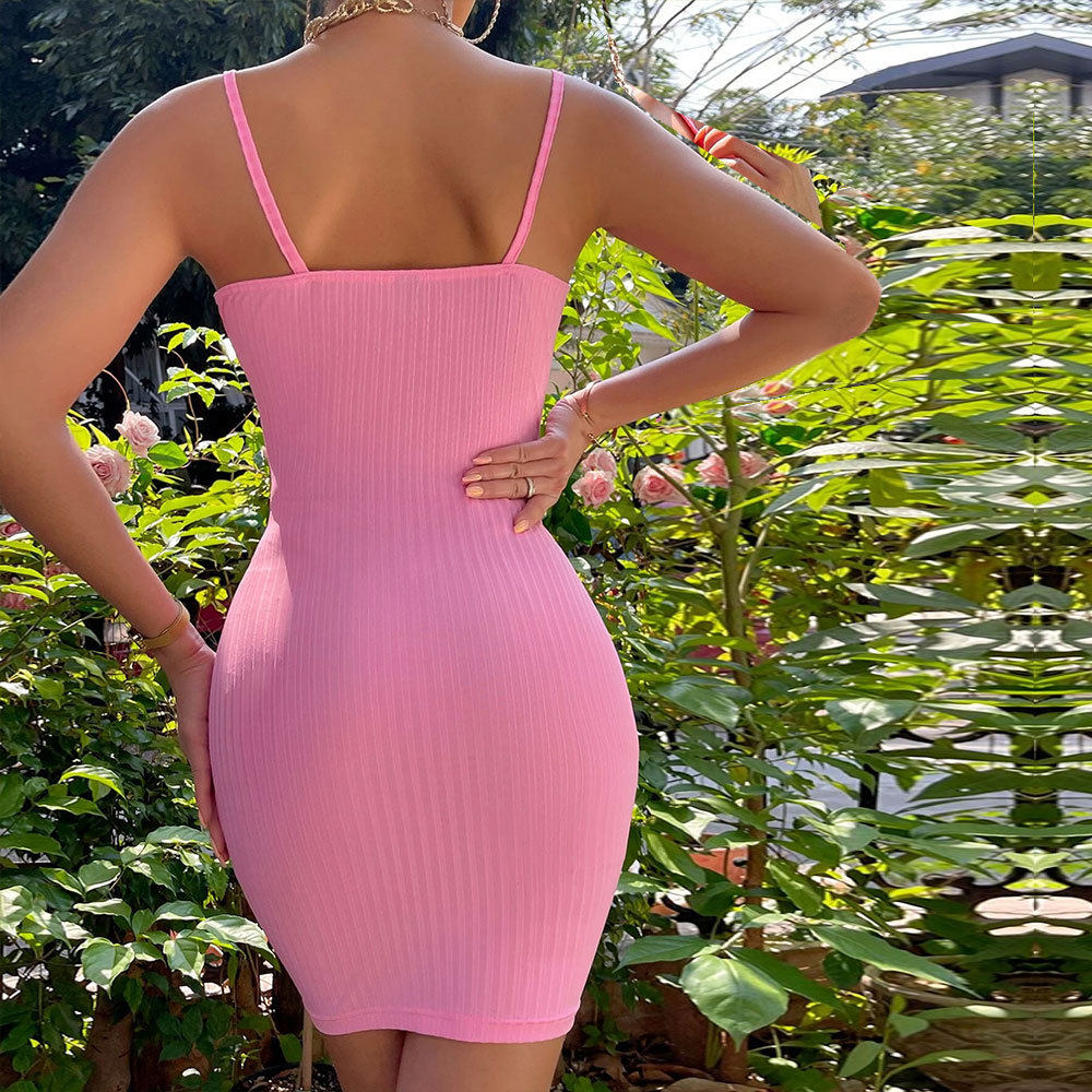 Off Shoulder Bodycon Dress Barbie Pink Sexy Slim Fit Sleeveless Party Wear Wholesale Available
