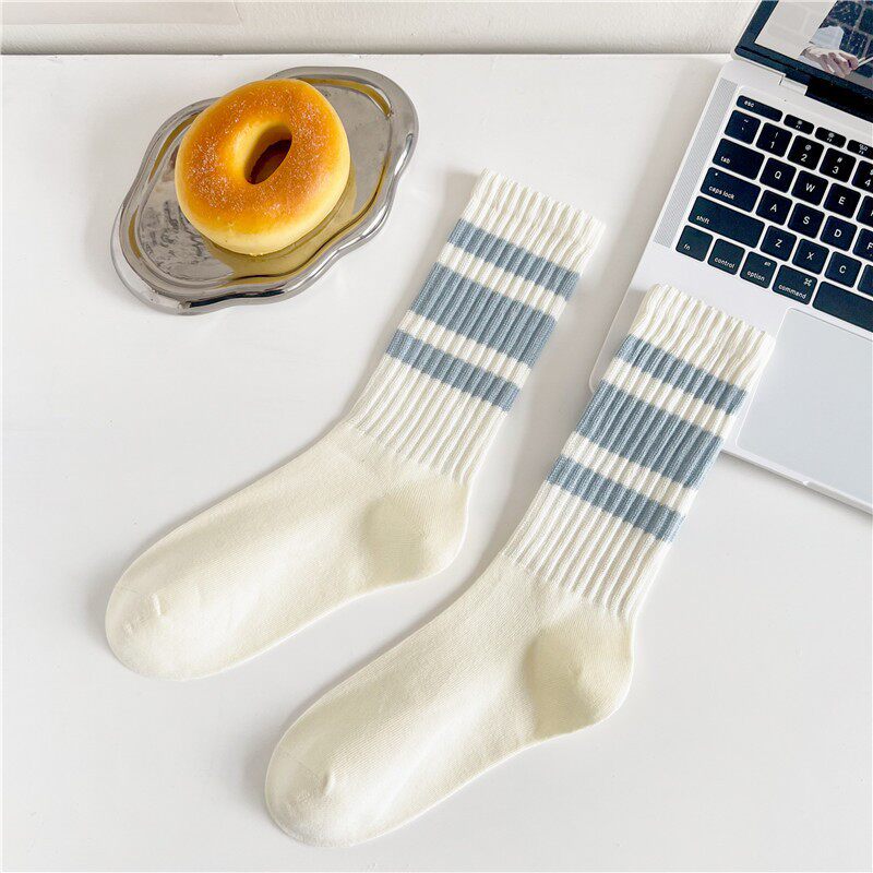 潮牌cityboy日系粗线条纹长袜女堆堆袜棉运动复古中筒袜子男ins潮
