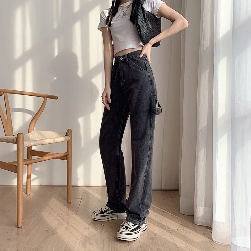 High Waisted Loose Fit Vintage Denim Jeans for Women Spring Collection Versatile Flattering Full Length Wholesale
