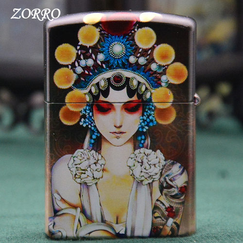 ZORRO佐罗彩印花旦双面煤油黄铜彩绘翻盖防风砂轮创意批中 - 图0