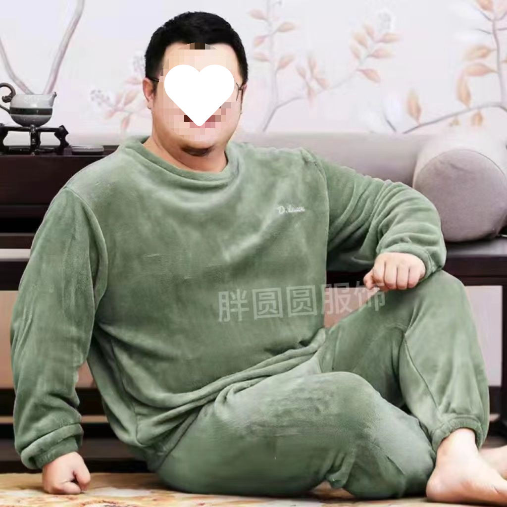 Autumn and Winter Men's Pajamas Plus Fat Plus Coral Velvet Warm Suit Plus Velvet Thickened Couple's Large Size Pajamas for Men