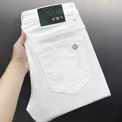 High-end Jeans Men's Autumn and Winter European Station Trendy Elastic Slim-fit Small Straight European Trendy Brand White Trousers
