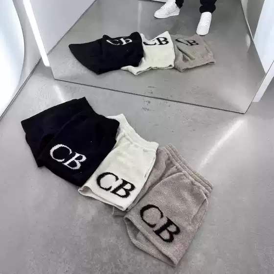 Cb Jacquard Letter Logo Woolen Drawstring Shorts American High Street Fashion Brand Basic Simple Straight-Leg Casual Pants for Men and Women