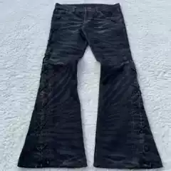 Cross-Border American Heavy-Duty Washed Bootcut Jeans for Men and Women Y2K Side Straps Dark Gothic Floor-Length Pants Long Ins
