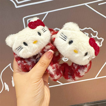 Autumn and Winter wine red KT Cat Bowel Hair Ring Hair Rope Plush Bow Girl Niche Korean-style All-match Marubeni Head