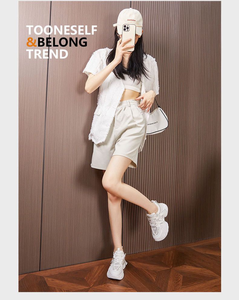 Giày sneaker nữ chunky đế dày rhinestone lưới thoáng khí — Trắng, Bột trắng chi tiết 13