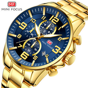 MINI FOCUS Gold Watch Large Dial Men's Watch Middle East Explosions Luminous Waterproof Steel Band Men's Watch 0278G