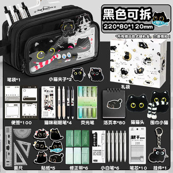 Scarf Kitten~Detachable Transparent Pencil Bag Girls Pain Bag Stationery Box Ins Primary School Girl Stain-Resistant Pencil Bag