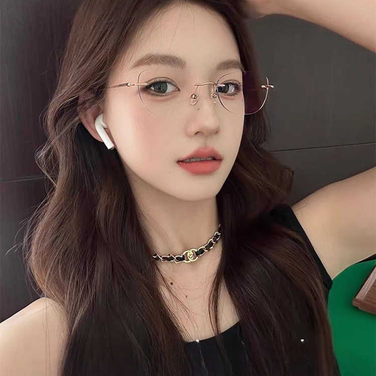 Fashion Slimming Women's Lightweight Metal Ultra-Frame 2025 Anti-Blue Light Cat-Eye New Rimless Versatile Prescription Glasses