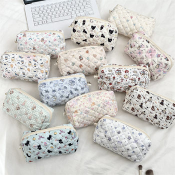 5424 Cartoon Embossed Quilted Pencil Bag Hand Makeup Bag Women's Large Capacity Storage Student's Stationery Pencil Bag with Zipper