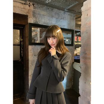 Canon [9/9-9/14 Limited Time 5% off] Gray Intellectuality! Contrast Color Lapel Jacket and Pleated Skirt Suit