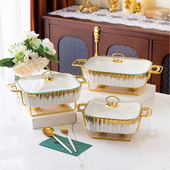 Rectangular Golden Ceramic Pot Baking Pan Tableware Light Heating Hotel Dry Soup Pot Casserole Creative Pot Holder