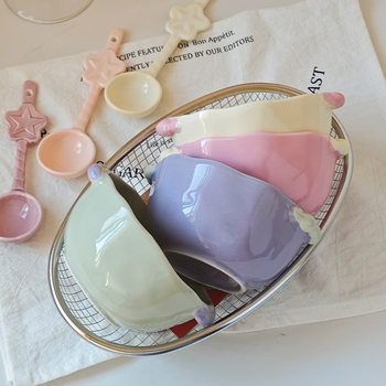 [Sugar Beans] Color-Blocked Bead Dot Bowl Ins Girly Heart Cream Style Exquisite High-Value Dessert Bowl Salad Bowl Rice Bowl