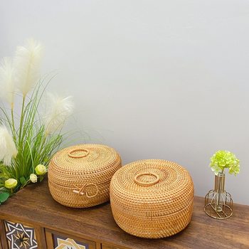 Rattan Dried Fruit Basket Japanese-style Storage Basket Vietnam Desktop Woven Home Living Room Snack Bamboo Steamed Bread Basket