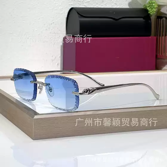 Car2026 New Model Ct06591 Fashionable Frameless Edge-Cut Sunglasses for Men and Women, Color-Changing Lenses, Metal Leopard Head Sunglasses