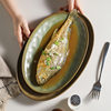 Japanese-style stoneware fish plate tableware ceramic plate vintage dinner plate dish salad plate pasta plate oval cold dish