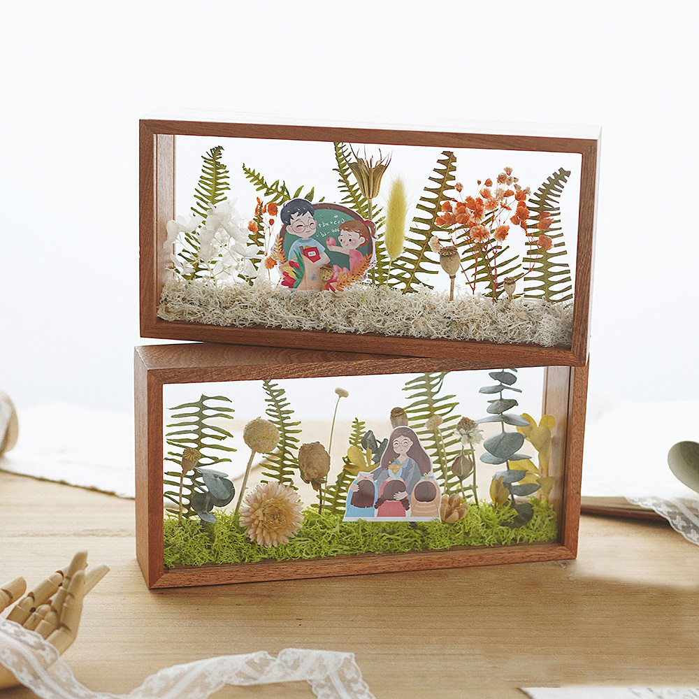 Mother's Day Teacher's Day gift diy eternal flower wooden photo frame dried flower double-sided glass hollow three-dimensional photo frame