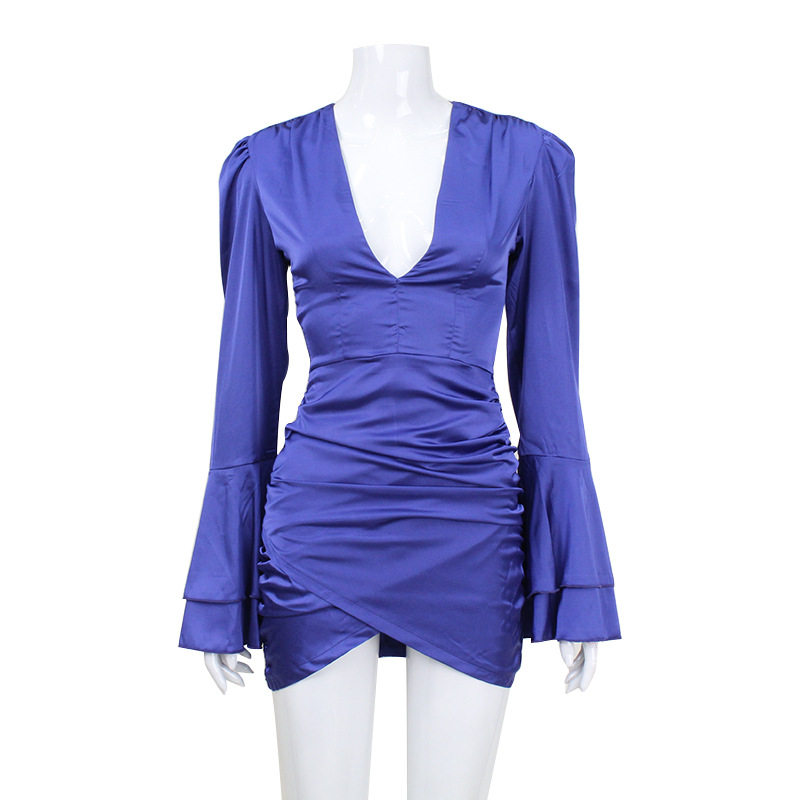 Sexy V Neck Flare Sleeve Irregular Hem Bodycon Dress High Waist Elegant Design Perfect for Parties and Special