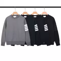 New Tb Autumn Waffle Knit Crew Neck Sweatshirt, Korean Style Casual Color-Woven Four-Stripe Design, Available for Dropshipping