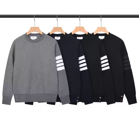 New Tb Autumn Waffle Knit Crew Neck Sweatshirt, Korean Style Casual Color-Woven Four-Stripe Design, Available for Dropshipping