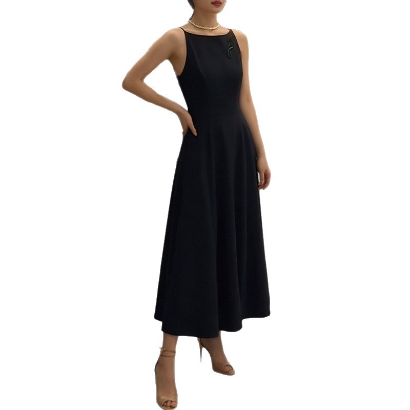 Womens Summer Dress Elegant Solid Color Round Neck Slim Fit Perfect for Casual Outings or Events Wholesale