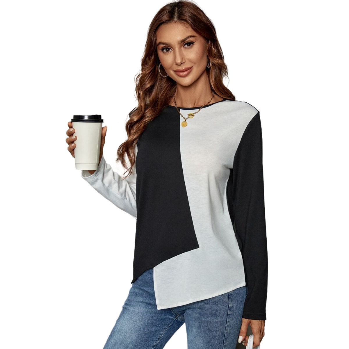 Fashionable Color Block V Neck T Shirt Womens Casual Style Perfect for Everyday Wear Wholesale Available