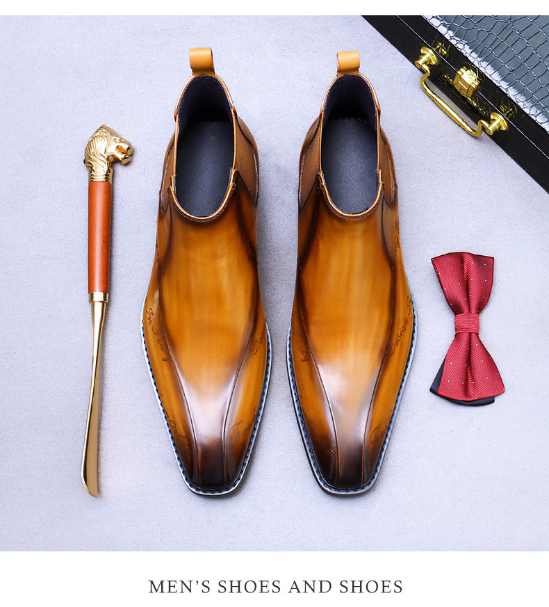 Giày Chelsea Boot nam cổ cao da bò thật phong cách công sở — Màu nâu, Màu đen, Màu cà phê