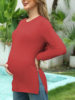 Nine-color optional European and American cross-border source round neck solid color hem high slit pregnant women long sleeve bottoming T-shirt