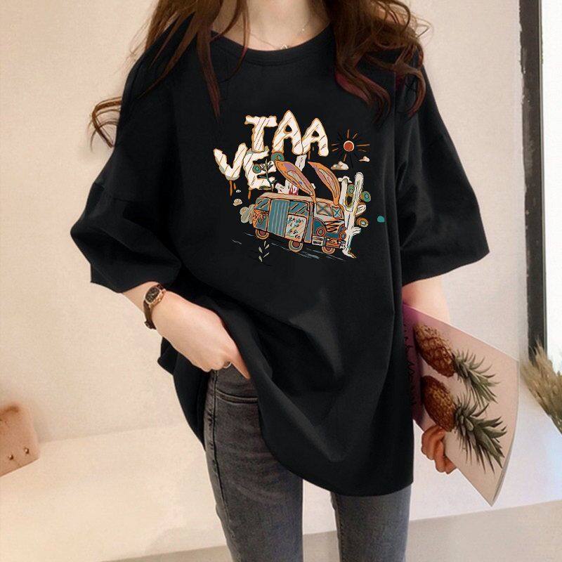 2024 Summer plus size Women's Short-sleeved T-shirt New Style Fat Sister 100.00 kg-150.00 kg Loose Slimming Pregnant Women's Top