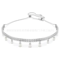 Double-sided diamond and pearl white gold necklace