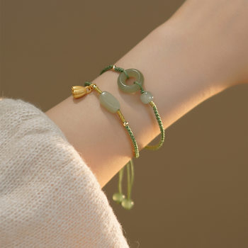 Hetian Jade peace buckle hand rope retro bracelet gift new fashion high-end sense Jade hand rope women