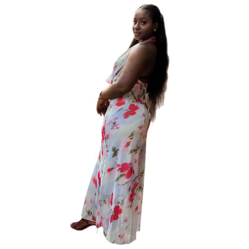 Casual Floral Print Maxi Dress Waist Defining Backless Elegant Style Perfect for Parties and Summer Events