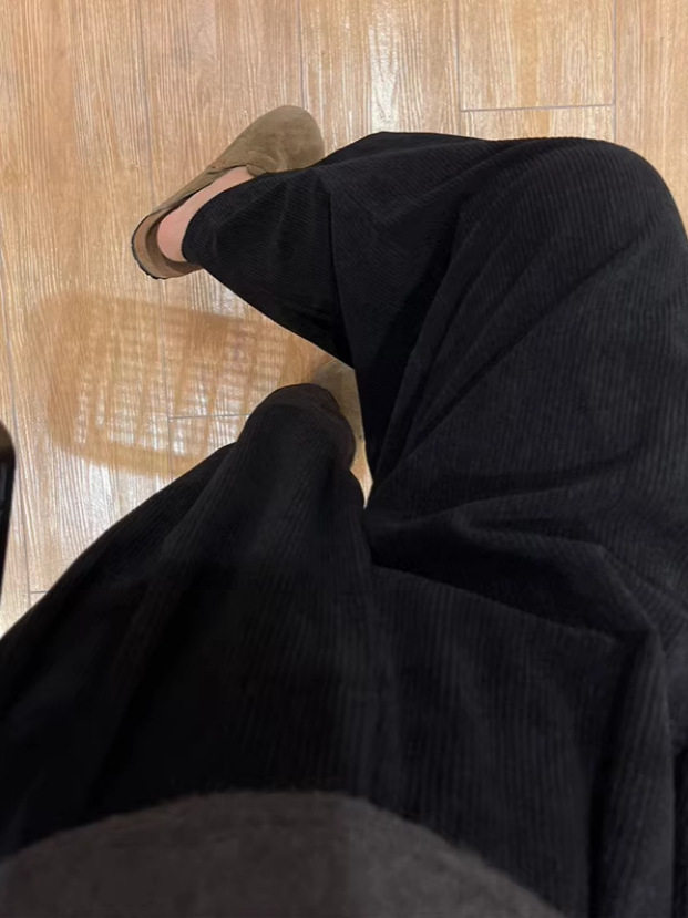 Corduroy Casual Pants for Pregnant Women in Spring and Autumn, Fleece-Lined Loose Plus-Size Slimming Maternity Straight-Leg Granny Pants for Autumn and Winter