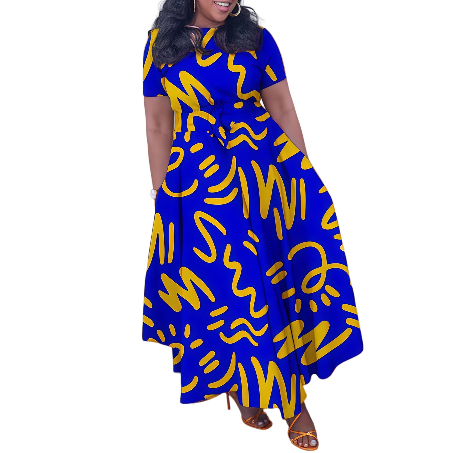 Plus Size Floral Maxi Dress Loose Fit Tie Waist Mid Length Comfortable Fabric Casual Wear for Summer Wholesale