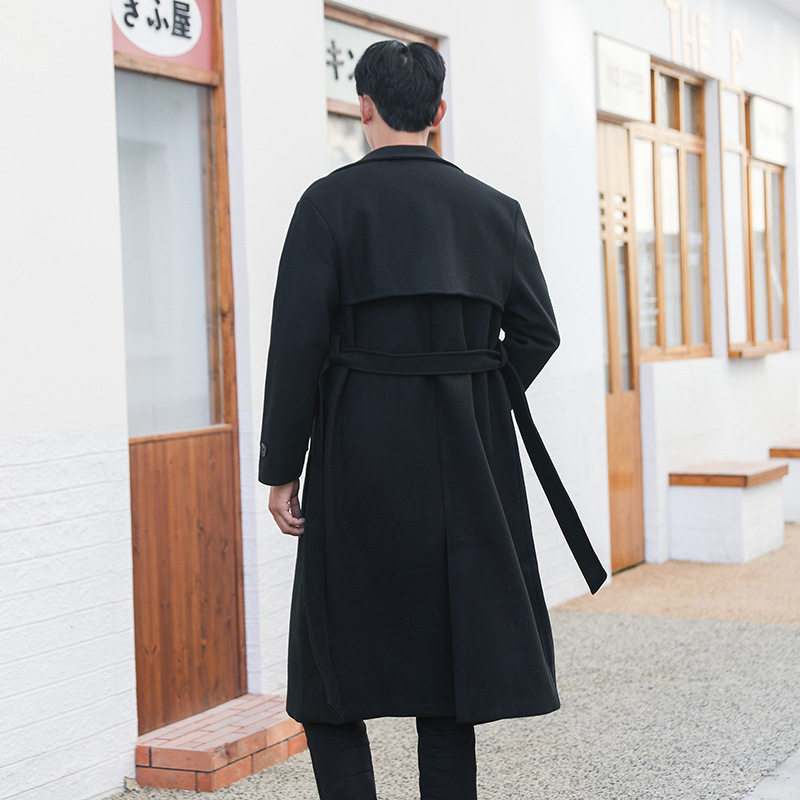 Mens Wool Blend Overcoat Mid Length Loose Fit Warm Thickened Design Winter Fashion