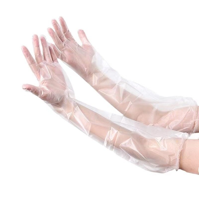 Disposable extended gloves thickened cpe gloves arm guard household dishwashing waterproof oil-proof 60cm household gloves