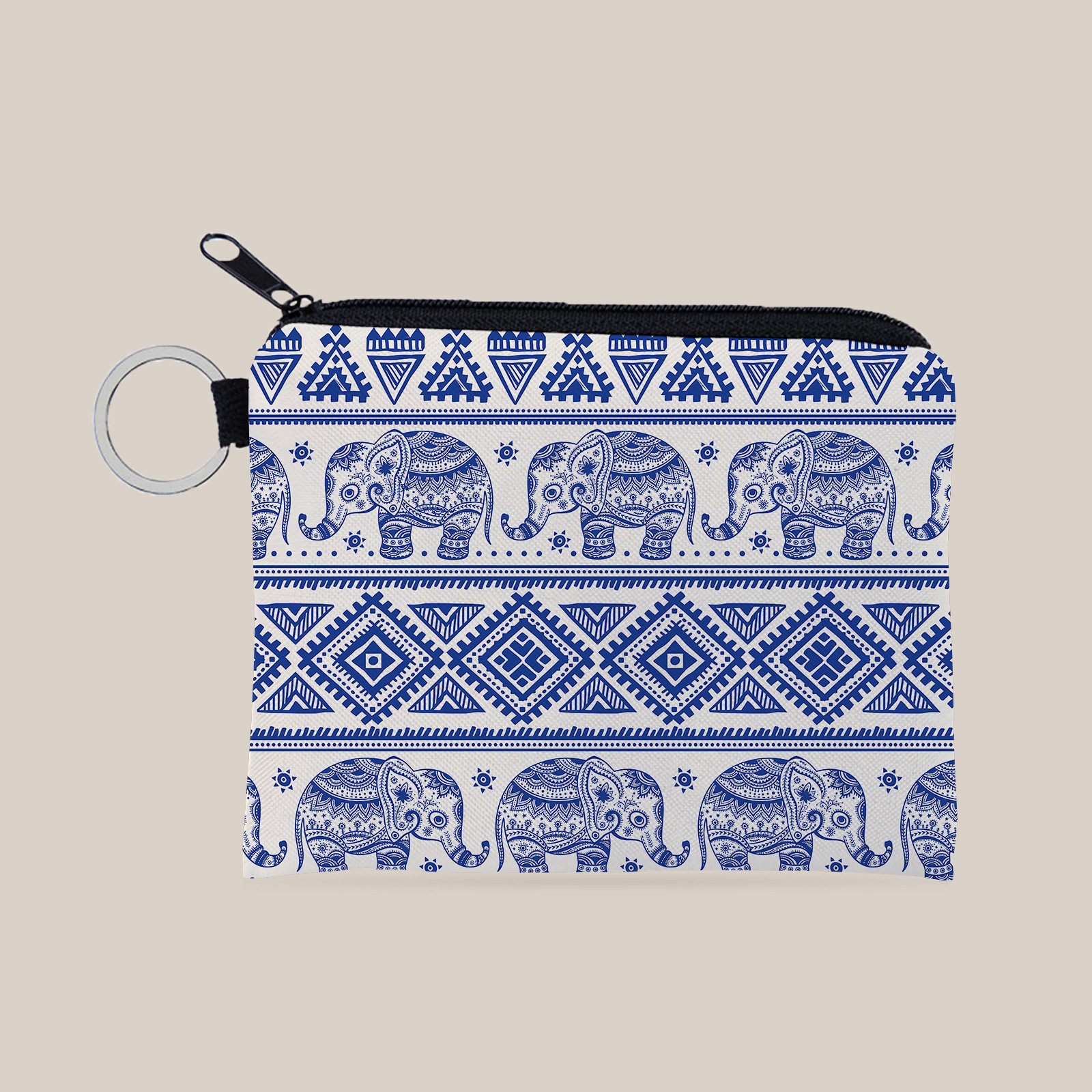 Cross-border New Arrival Elephant Print Pattern Fabric Coin Purse Portable Keychain Coin Bag Girls Women Gift