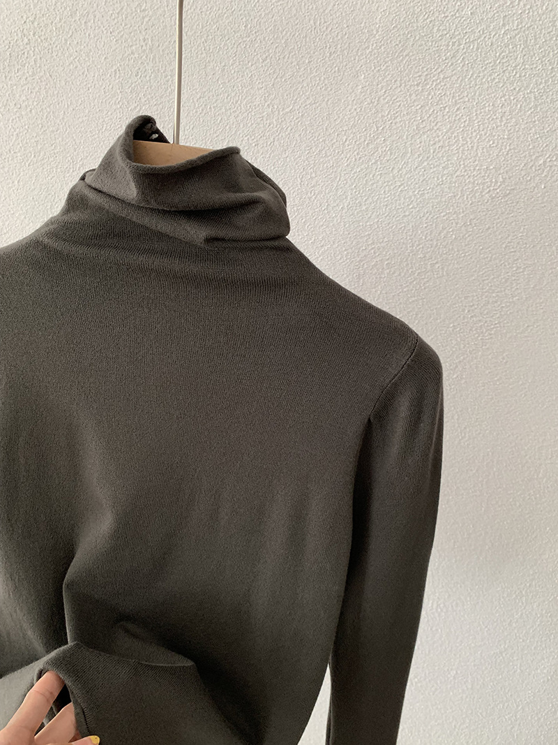 欧玛莱 柔软堆堆领纯色长袖安迪绒修身显瘦针织打底衫上衣女 4793