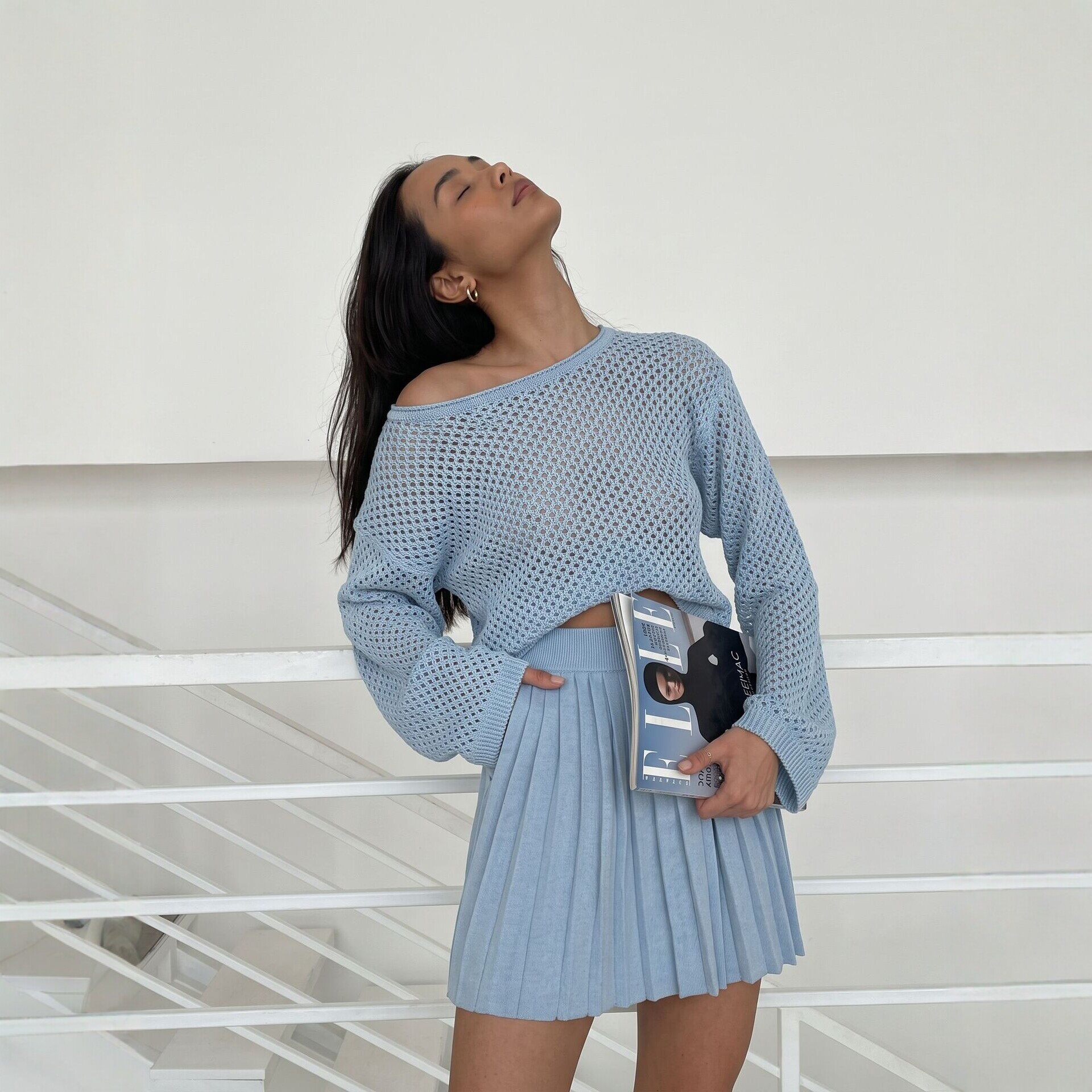 Lace Knit Sweater and Pleated Skirt Set Loose Fit Casual Style Comfortable Fabric Perfect for Autumn Winter Wear