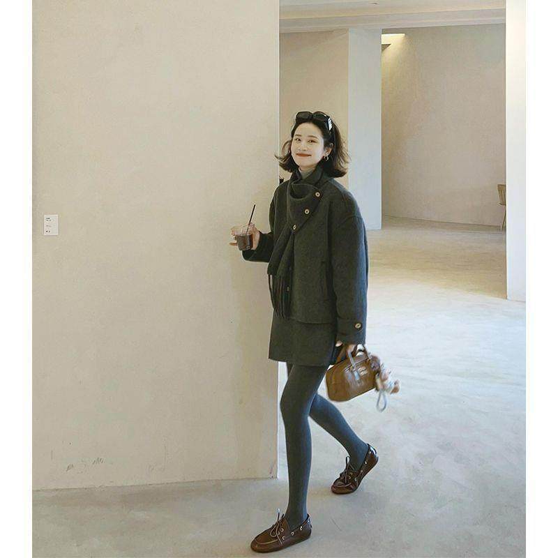 Retro Korean Style Woolen Suit for Women 2025 Autumn and Winter New Style, High-End Fashion and Slimming Look Two-Piece Set