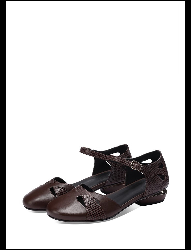 Sandal nữ quai ngang gót thấp đế bằng mềm êm phong cách thanh lịch dễ phối đồ — Màu đen, Màu nâu