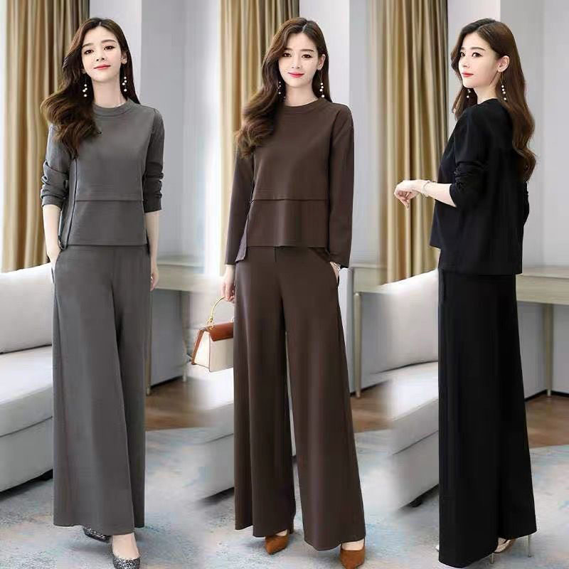 plus size Autumn Age-reducing Slimming suit Southeast Asian New Fashionable Two-piece Western Style Elegant Wide-leg Pants for Women