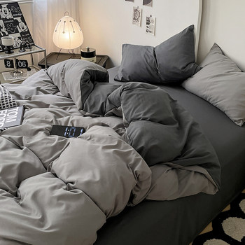 Four-Piece Bed Sheet Set, Quilt Cover, Solid Color Student Dormitory Washed Cotton Three-Piece Set, Fitted Sheet, Bedding Cross-Border