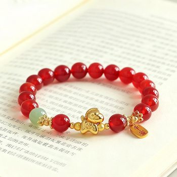 Get Rich Immediately Natural Red Agate and Hetian Jade Bracelet for Women, Light Luxury, Peace and Joy, Year of the Horse Bracelet, Zodiac Year Gift