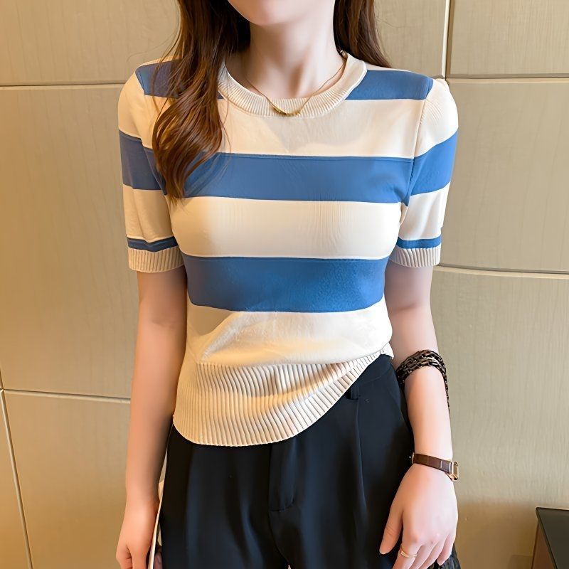 Slim Fit Short Sleeve Knitted T Shirt for Women Ice Silk Fabric Casual Summer Wear Available in Multiple Colors and Sizes