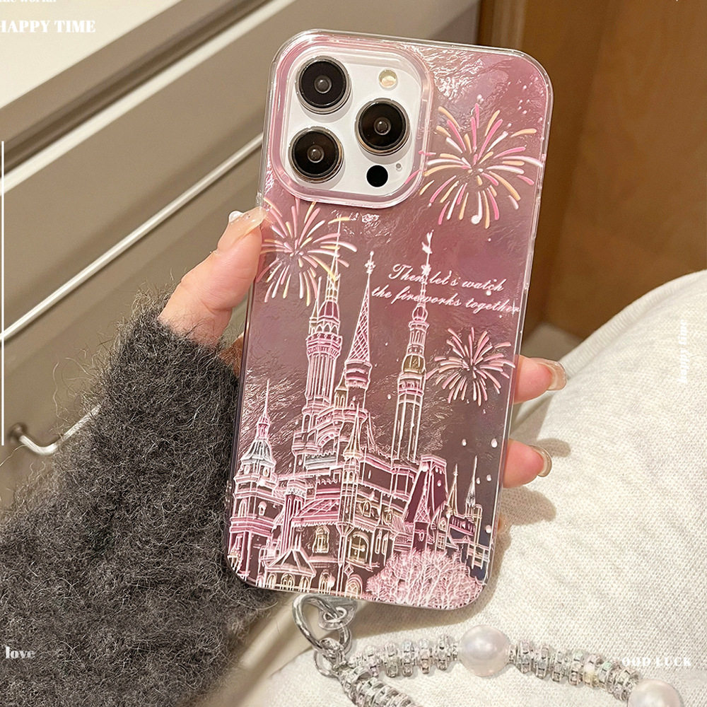 Fireworks Castle Is Suitable for Iphone17Pro High-End Imd Mobile Phone Case 15 Anti-Fall Pearl Bracelet Protective Cover 13