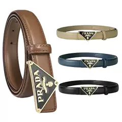 Inverted Triangle Buckle P Brand Women's Belt Versatile for Jeans and Suits, Black Leather Belt, Trendy Fashion for Commuting