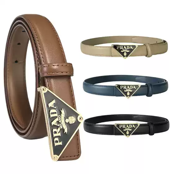 Inverted Triangle Buckle P Brand Women's Belt Versatile for Jeans and Suits, Black Leather Belt, Trendy Fashion for Commuting