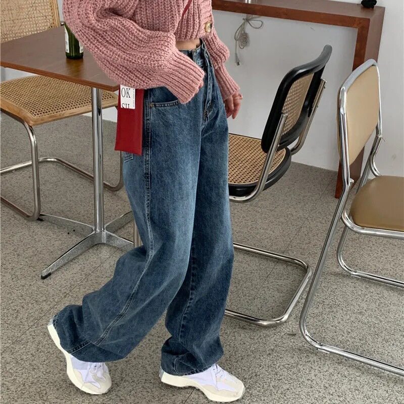 High Waisted Loose Fit Denim Pants Vintage Style Straight Leg Versatile Slimming Spring and Autumn Fashion